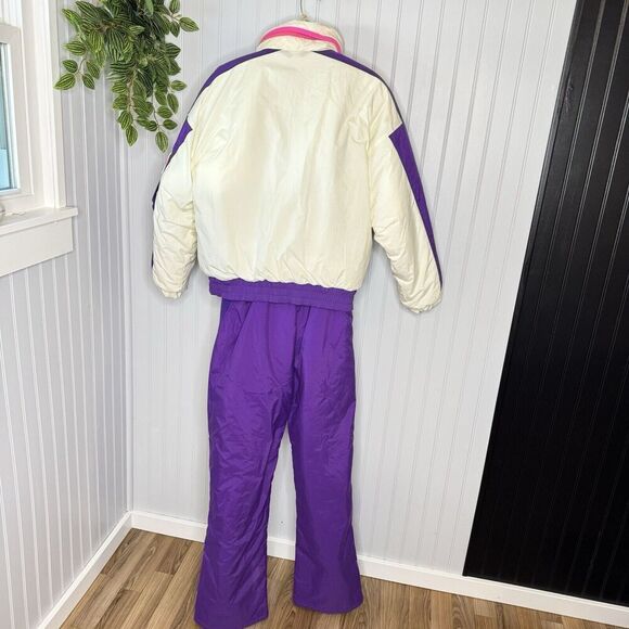 Vintage Sz M 10/12 Purple White Ski Suit Jacket Overall Pants 80s St John’s Bay - Picture 5 of 16